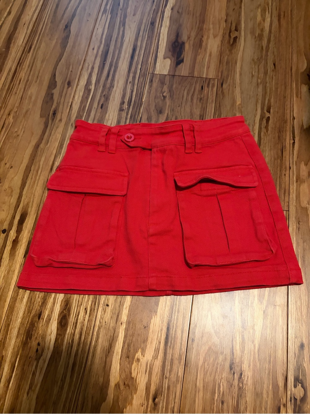 ELLEVEN Amazon Bright Red Cargo Mini Skirt with Front Flap Pockets